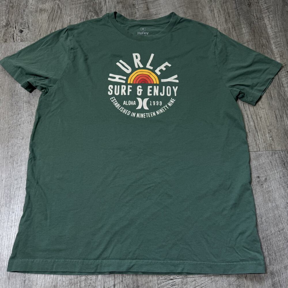 Hurley Mens Surf and Enjoy Aloha Green Graphic T-Shirt Buckle Premium Fit Large